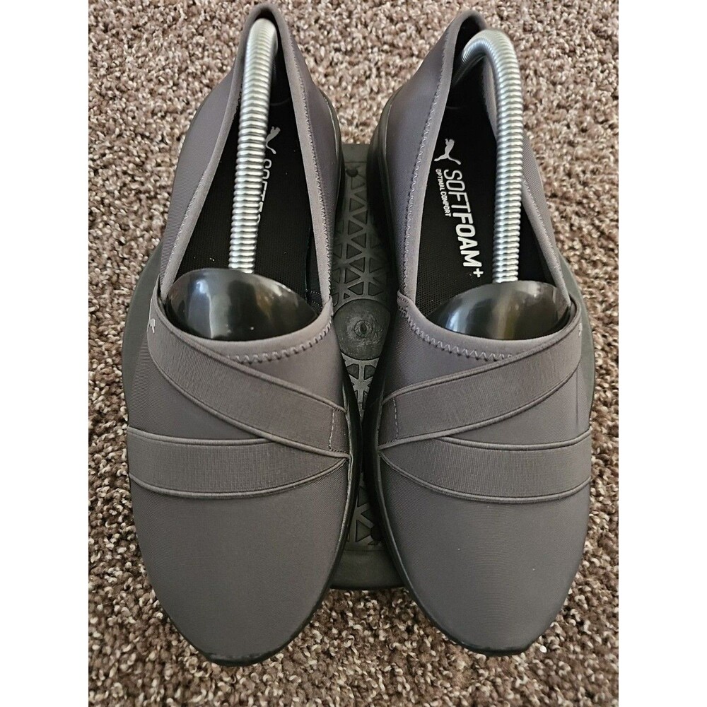 Puma Womens Slip On Sneakers Gray Cross Strap Shoes Walking Comfort Sz 10.5